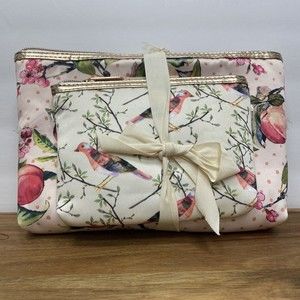 Primrose Hill London - 2 Piece Birds & Peaches Zippered Makeup Bag Set - NWT